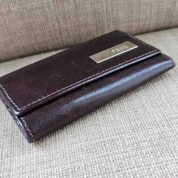 FENDI Keychain Brown Leather 6 Rings Keys Holder Keys Fob Bag Made in Italy - Picture 2 of 11